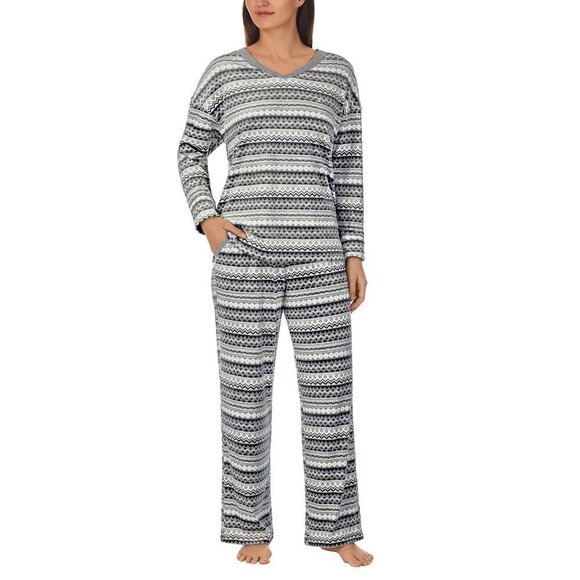 NWOT Nautica Silky Fleece Pajama PJ Set | Grey Pattern - Picture 1 of 3